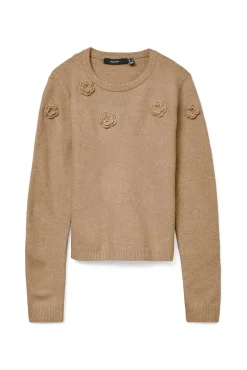 Vero Moda Camisolas-Camisola de malha com gola redonda Castanho