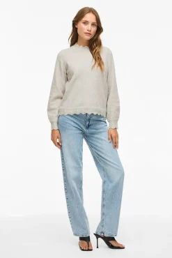 Vila Camisolas-Camisola de malha com gola Perkins Ecru