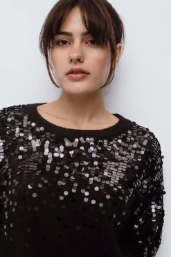 Vila Camisolas-Camisola de malha com malha Preto