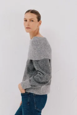 Cortefiel Camisolas-Camisola de malha combinada Cinzento