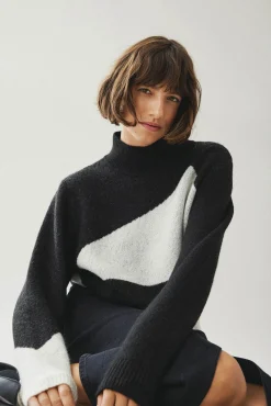 Vila Camisolas-Camisola de malha cor block Preto