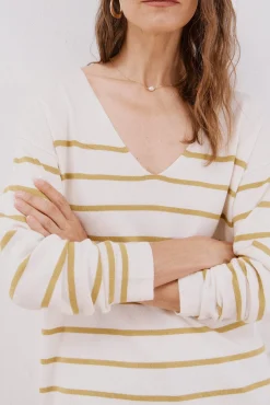 Cortefiel Camisolas-Camisola de malha decote bico Amarelo