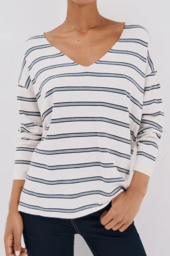 Cortefiel Camisolas-Camisola de malha decote bico Azul