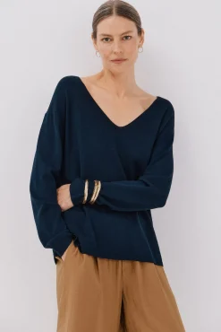 Cortefiel Camisolas-Camisola de malha decote bico Azul