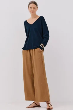 Cortefiel Camisolas-Camisola de malha decote bico Azul