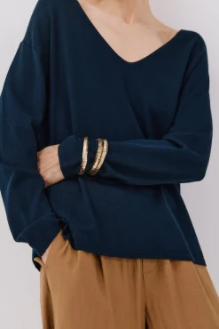 Cortefiel Camisolas-Camisola de malha decote bico Azul