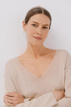 Cortefiel Camisolas-Camisola de malha decote bico Tostado