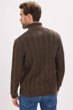 Jack & Jones Camisolas-Camisola de malha gola em tricô trançado Castanho