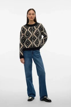 Vero Moda Camisolas-Camisola de malha grossa com estampado Preto