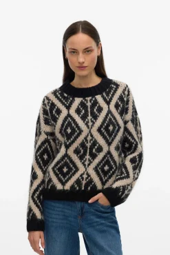 Vero Moda Camisolas-Camisola de malha grossa com estampado Preto