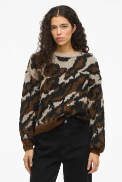 Vila Camisolas-Camisola de malha jacquard com lã Castanho