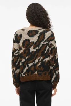 Vila Camisolas-Camisola de malha jacquard com lã Castanho