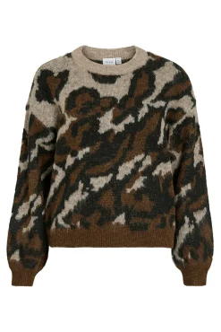 Vila Camisolas-Camisola de malha jacquard com lã Castanho