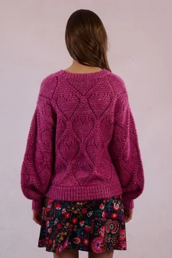 Molly Bracken Camisolas-Camisola de malha malha de manga comprida com corações Roxo