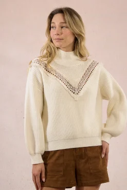 Molly Bracken Camisolas-Camisola de manga comprida com detalhe bordado Ecru