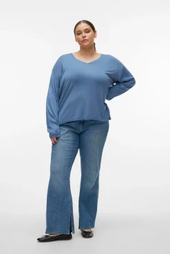 Vero Moda Curve Camisolas-Camisola de manga comprida e gola em bico Curve Azul