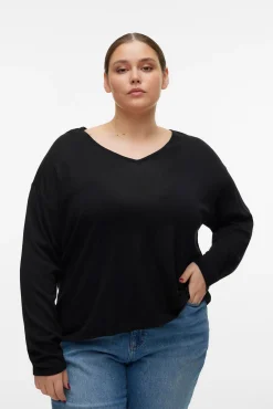 Vero Moda Curve Camisolas-Camisola de manga comprida e gola em bico Curve Preto