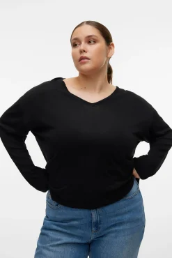 Vero Moda Curve Camisolas-Camisola de manga comprida e gola em bico Curve Preto