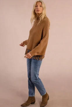 Molly Bracken Camisolas-Camisola de manga comprida com detalhe de franjas Tostado