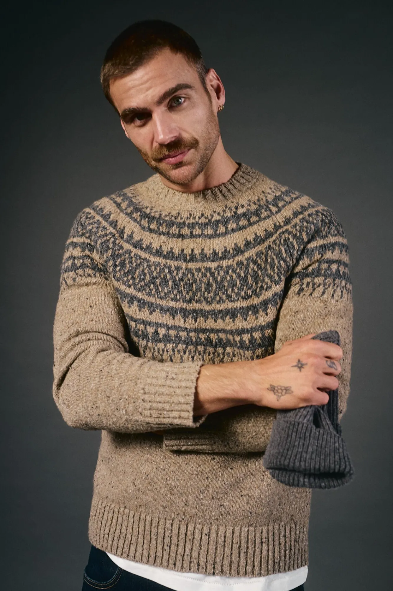 OOTO Camisolas-Camisola de Natal jacquard gola caixa Tostado