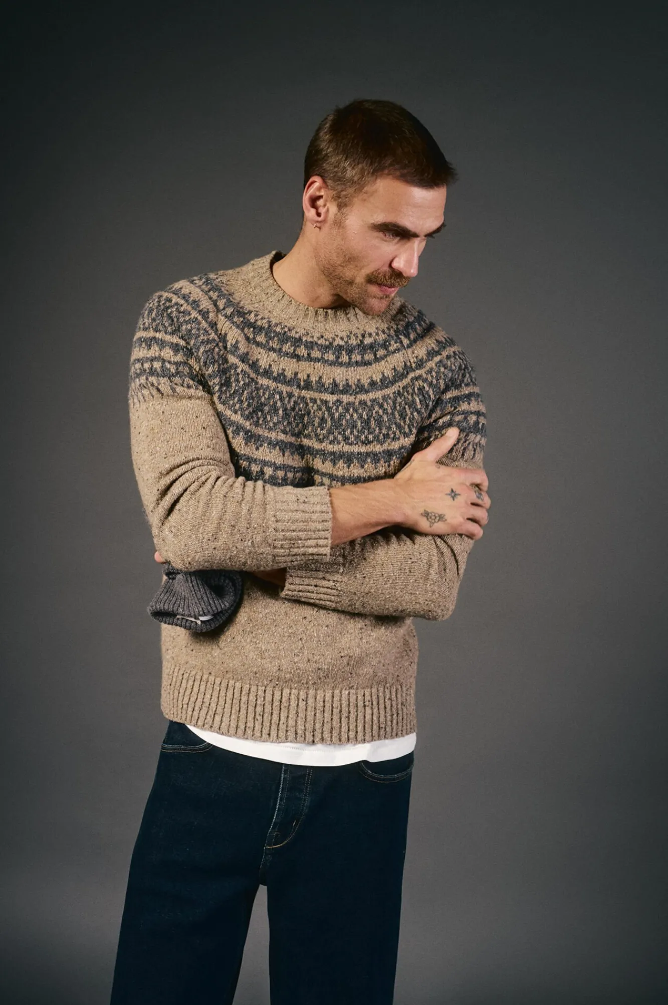 OOTO Camisolas-Camisola de Natal jacquard gola caixa Tostado