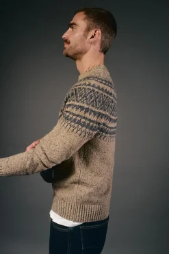 OOTO Camisolas-Camisola de Natal jacquard gola caixa Tostado