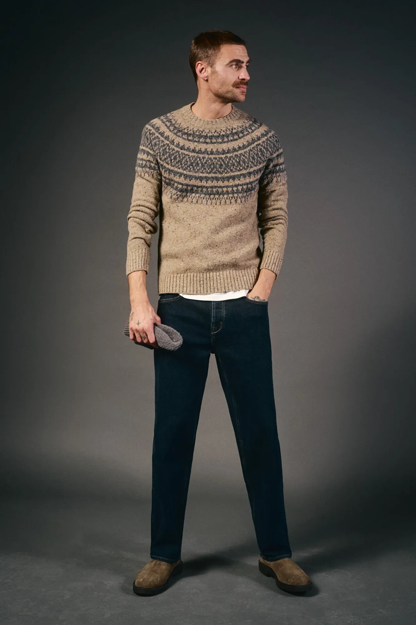 OOTO Camisolas-Camisola de Natal jacquard gola caixa Tostado