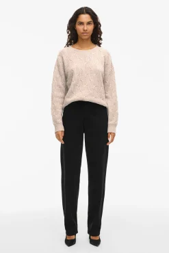 Vila Camisolas-Camisola de oitos com gola redonda Ecru