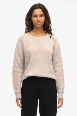 Vila Camisolas-Camisola de oitos com gola redonda Ecru