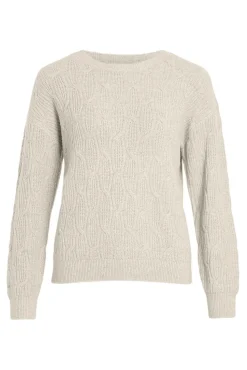 Vila Camisolas-Camisola de oitos com gola redonda Ecru