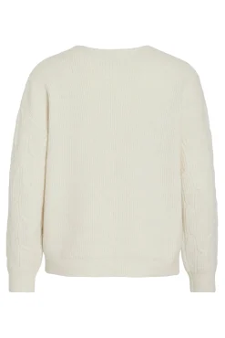 Vila Camisolas-Camisola de oitos com gola redonda Ecru