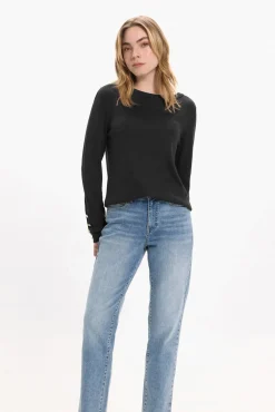 Vila Camisolas-Camisola de viscose com botões nos punhos Preto