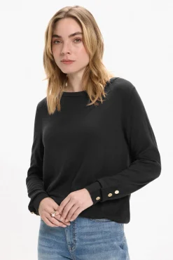 Vila Camisolas-Camisola de viscose com botões nos punhos Preto