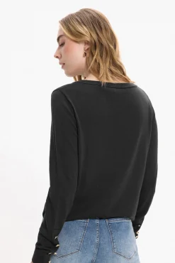 Vila Camisolas-Camisola de viscose com botões nos punhos Preto