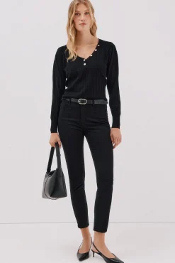 Cortefiel Camisolas-Camisola em bico botões Preto