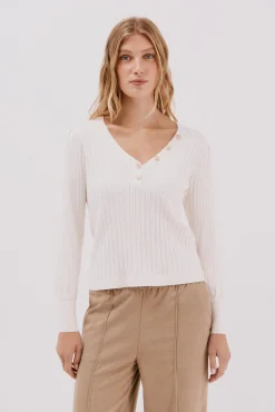 Cortefiel Camisolas-Camisola em bico botões Branco