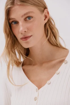 Cortefiel Camisolas-Camisola em bico botões Branco