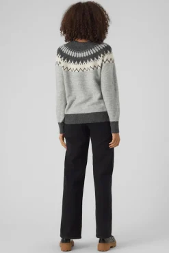 Vero Moda Camisolas-Camisola estampado de manga comprida feminino Cinzento