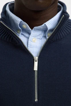 Selected Camisolas-Camisola estruturada 100% algodão orgânico com meia fecho-éclair . Azul