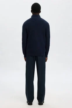 Selected Camisolas-Camisola estruturada 100% algodão orgânico com meia fecho-éclair . Azul