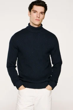 Selected Camisolas-Camisola estruturado de gola alta 100% algodão orgânico Azul