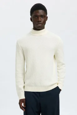 Selected Camisolas-Camisola estruturado de gola alta 100% algodão orgânico Branco