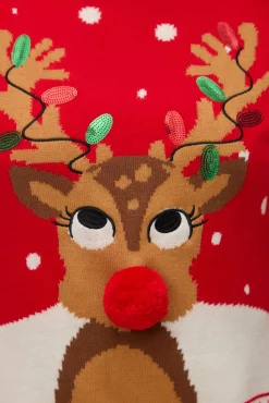 Vero Moda Camisolas-Camisola feminino com estampado de Natal e gola redonda Vermelho