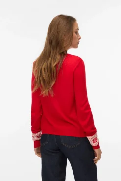 Vero Moda Camisolas-Camisola feminino com estampado de Natal e gola redonda Vermelho