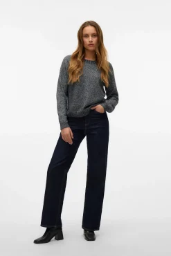 Vero Moda Camisolas-Camisola feminino de malha com lurex Cinzento