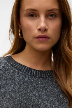 Vero Moda Camisolas-Camisola feminino de malha com lurex Cinzento