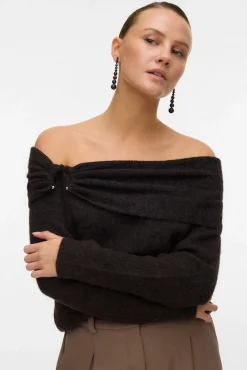 Vero Moda Camisolas-Camisola feminino de malha macia de malha manga Castanho