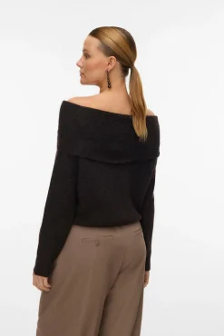 Vero Moda Camisolas-Camisola feminino de malha macia de malha manga Castanho