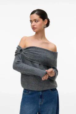 Vero Moda Camisolas-Camisola feminino de malha macia de malha manga Cinzento