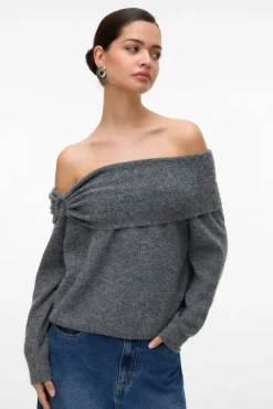 Vero Moda Camisolas-Camisola feminino de malha macia de malha manga Cinzento